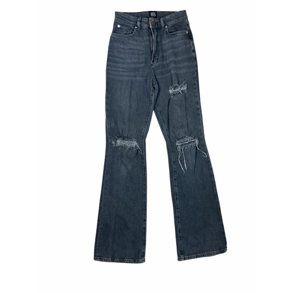 BDG Distressed High-Rise Flared Jeans in Washed Black 26